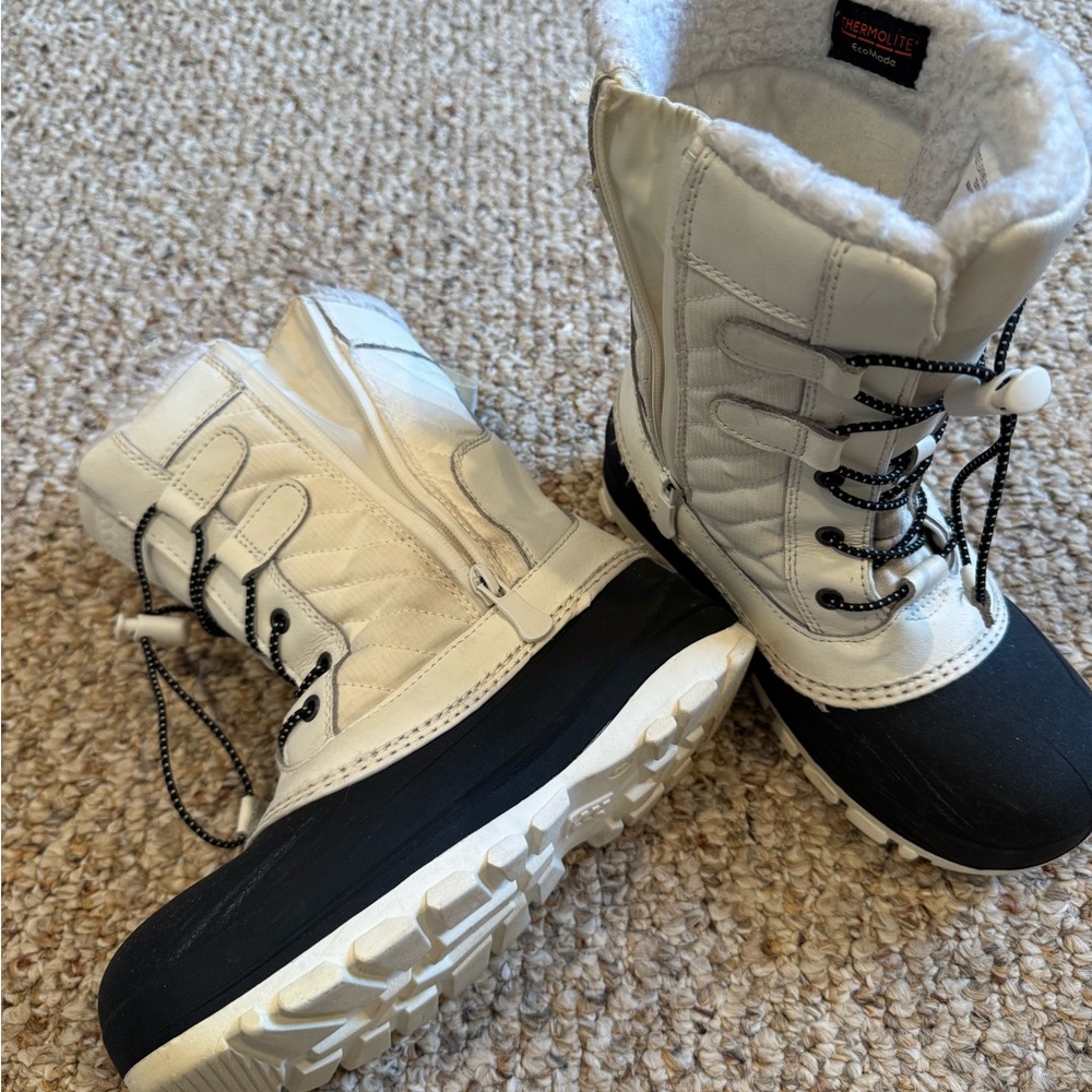 Target White Winter Boots with Black Accents